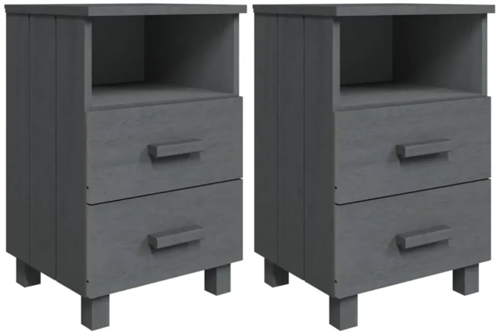 vidaXL Bedside Cabinets HAMAR 2-Piece Set, Dark Gray - Solid Pinewood and MDF, Rectangular Design with Storage Drawers, Durable Construction, Easy Assembly, Versatile Home Decor