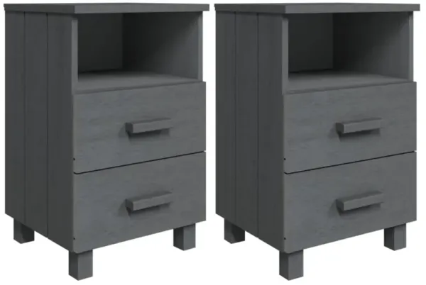 vidaXL Bedside Cabinets HAMAR 2-Piece Set, Dark Gray - Solid Pinewood and MDF, Rectangular Design with Storage Drawers, Durable Construction, Easy Assembly, Versatile Home Decor