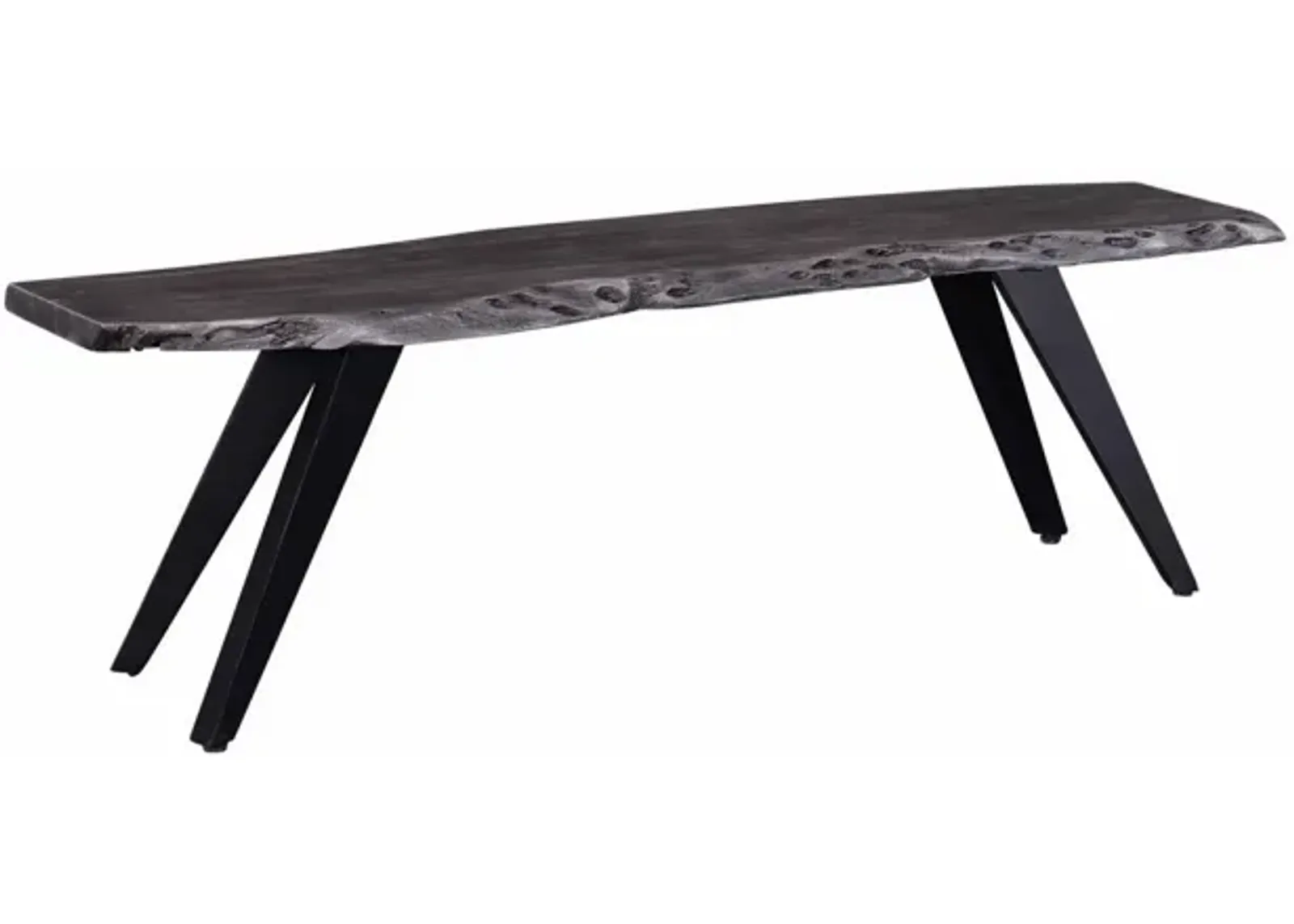 Salz 60 Inch Modern Dining Bench, Acacia Wood, Live Edge, Gray, Black-Benzara