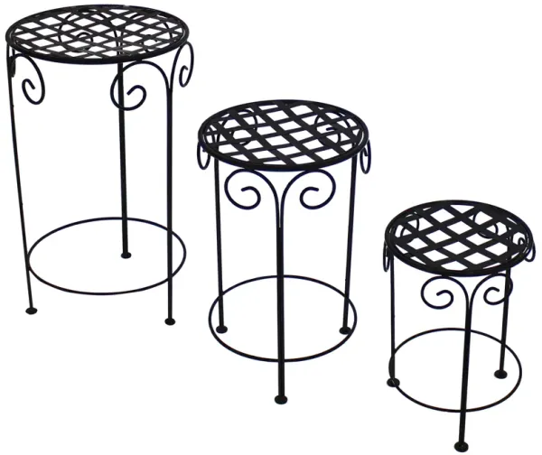 Sunnydaze Black Iron 14 in, 19 in, 24 in Plant Stand with Scroll Design