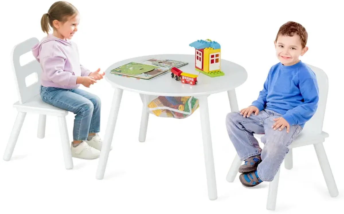 Wood Activity Kids Table and Chair Set with Center Mesh Storage for Snack Time and Homework