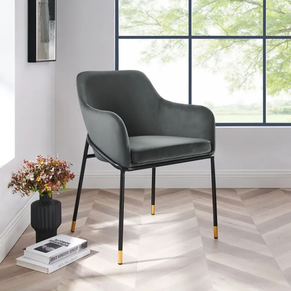 Jovi Performance Velvet Dining Armchair-Benzara