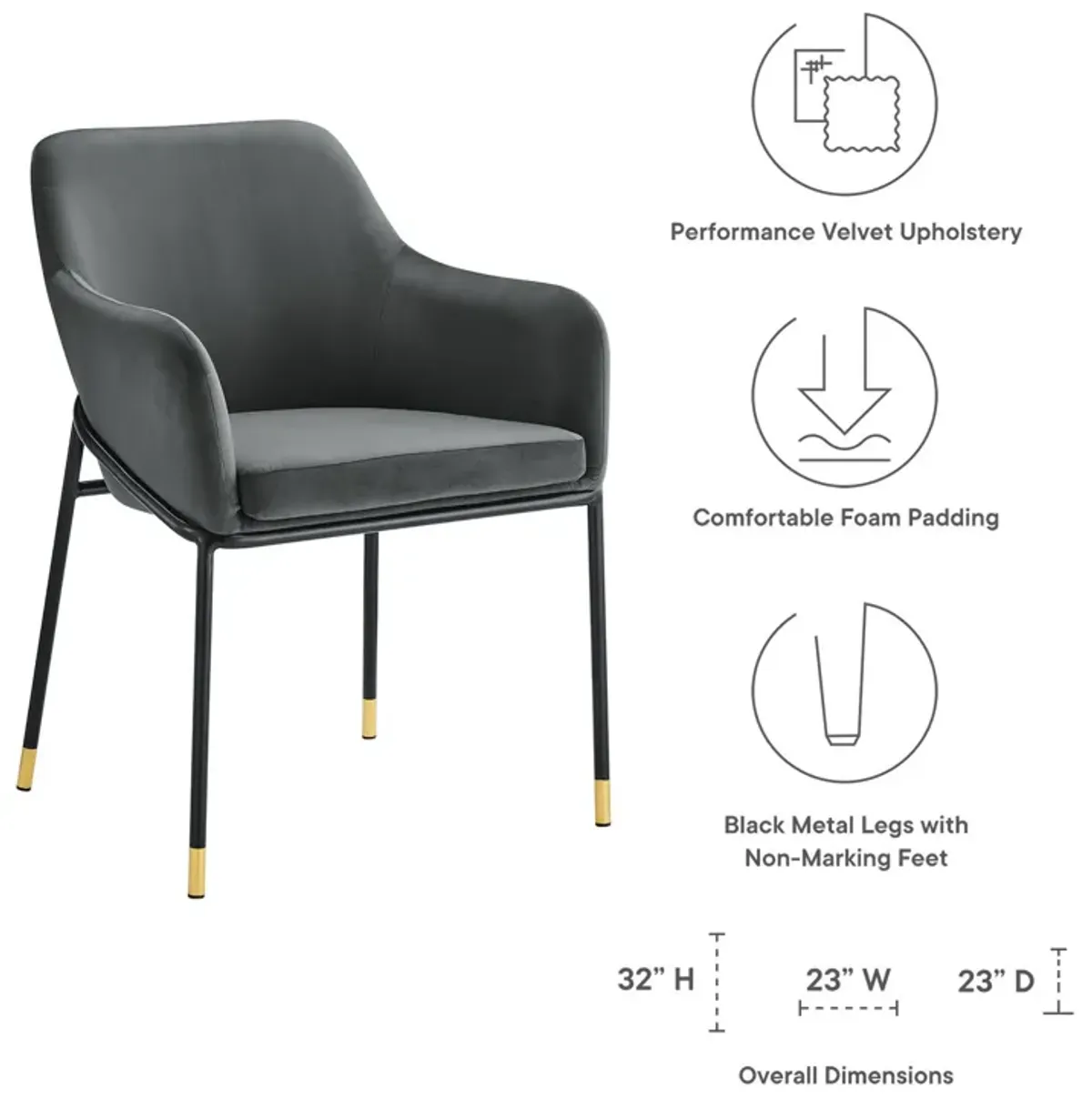 Jovi Performance Velvet Dining Armchair-Benzara