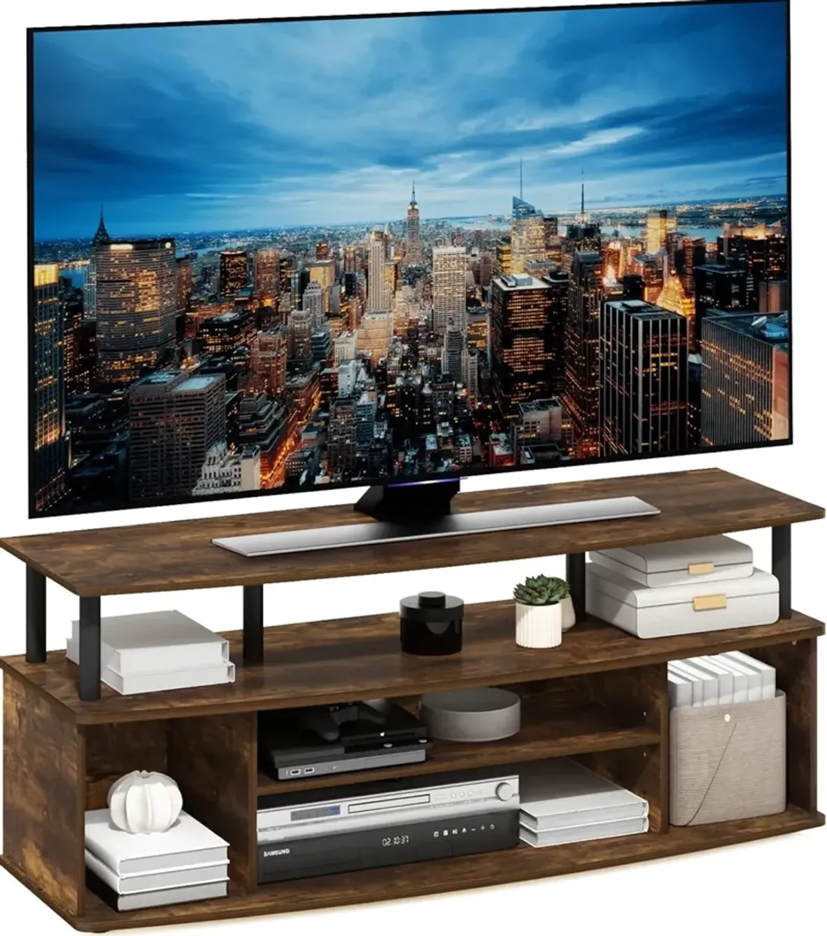 Entertainment Center Stand Unit/TV for up to 55 inch,Amber Pine/Black