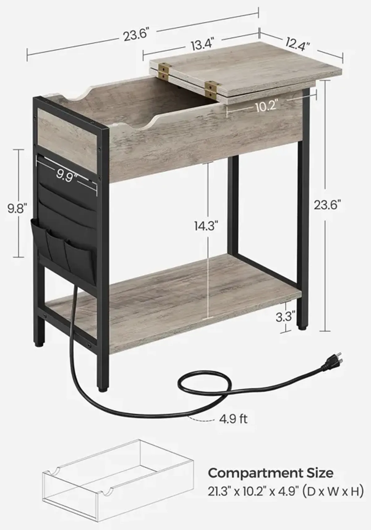 Sofa Side Table with Power Outlet - Convenient Table for Charging Devices and Stylish Decor