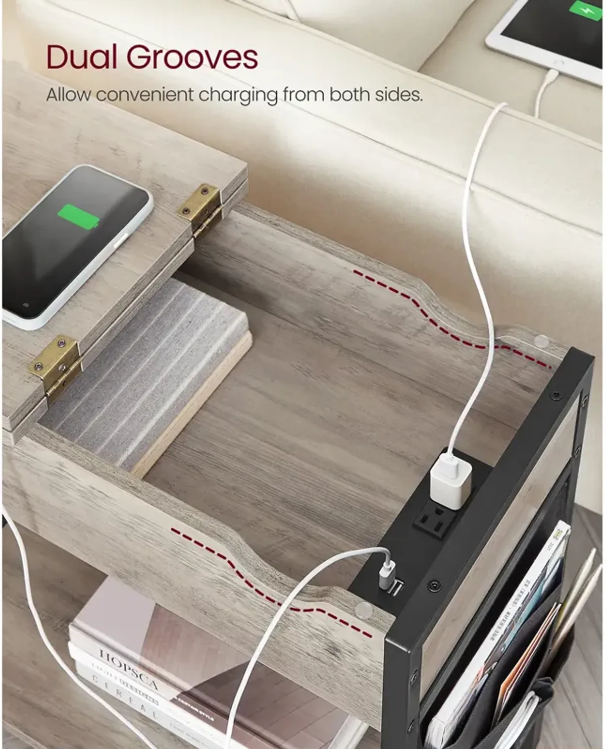 Sofa Side Table with Power Outlet - Convenient Table for Charging Devices and Stylish Decor