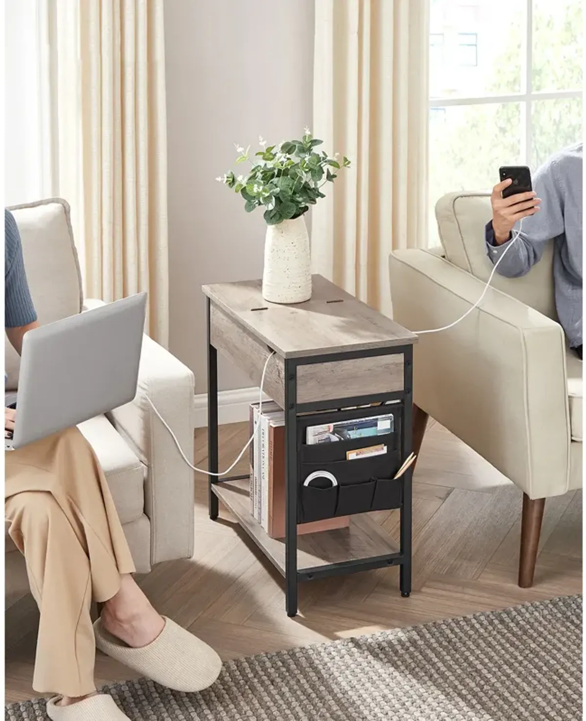 Sofa Side Table with Power Outlet - Convenient Table for Charging Devices and Stylish Decor