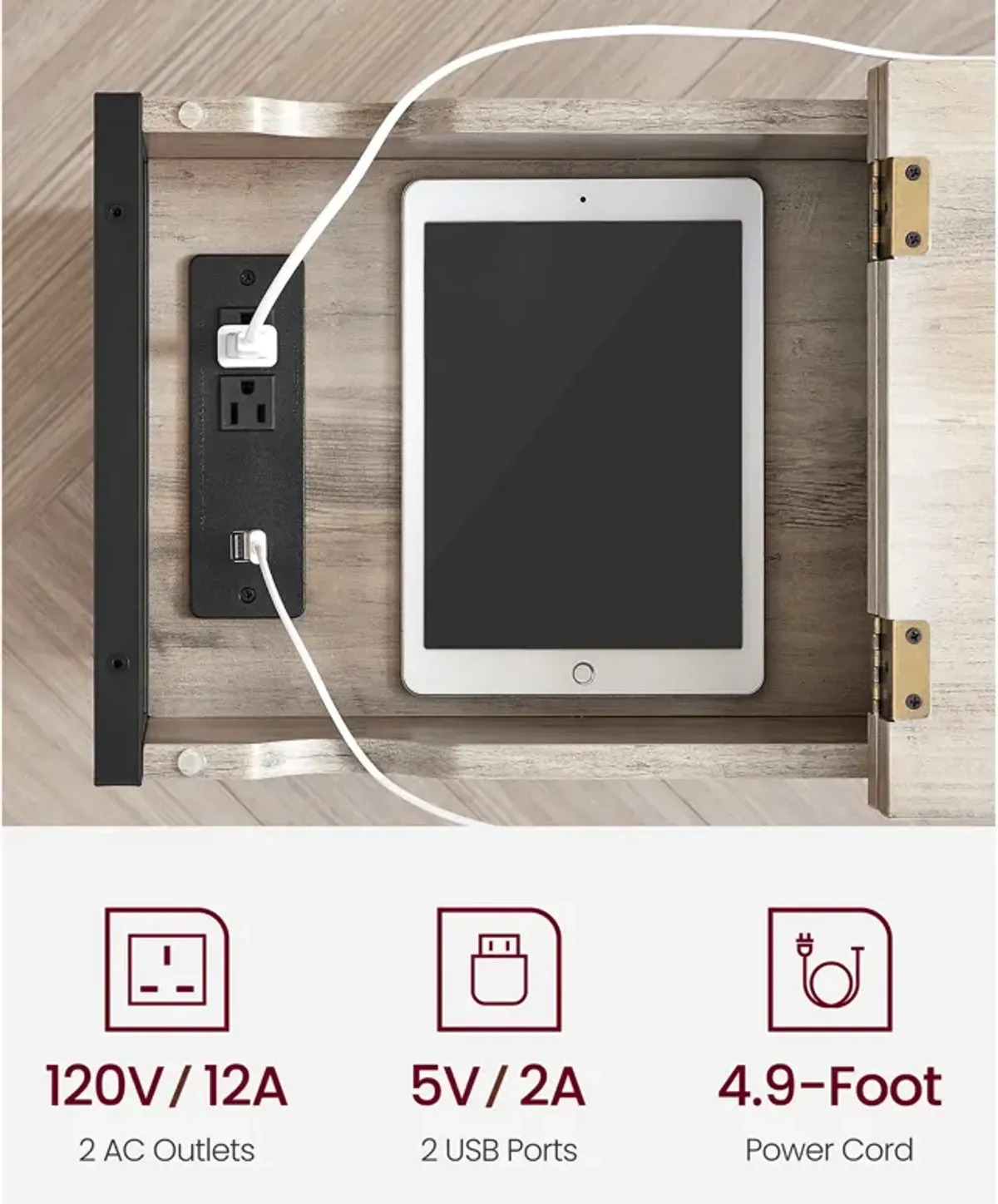 Sofa Side Table with Power Outlet - Convenient Table for Charging Devices and Stylish Decor