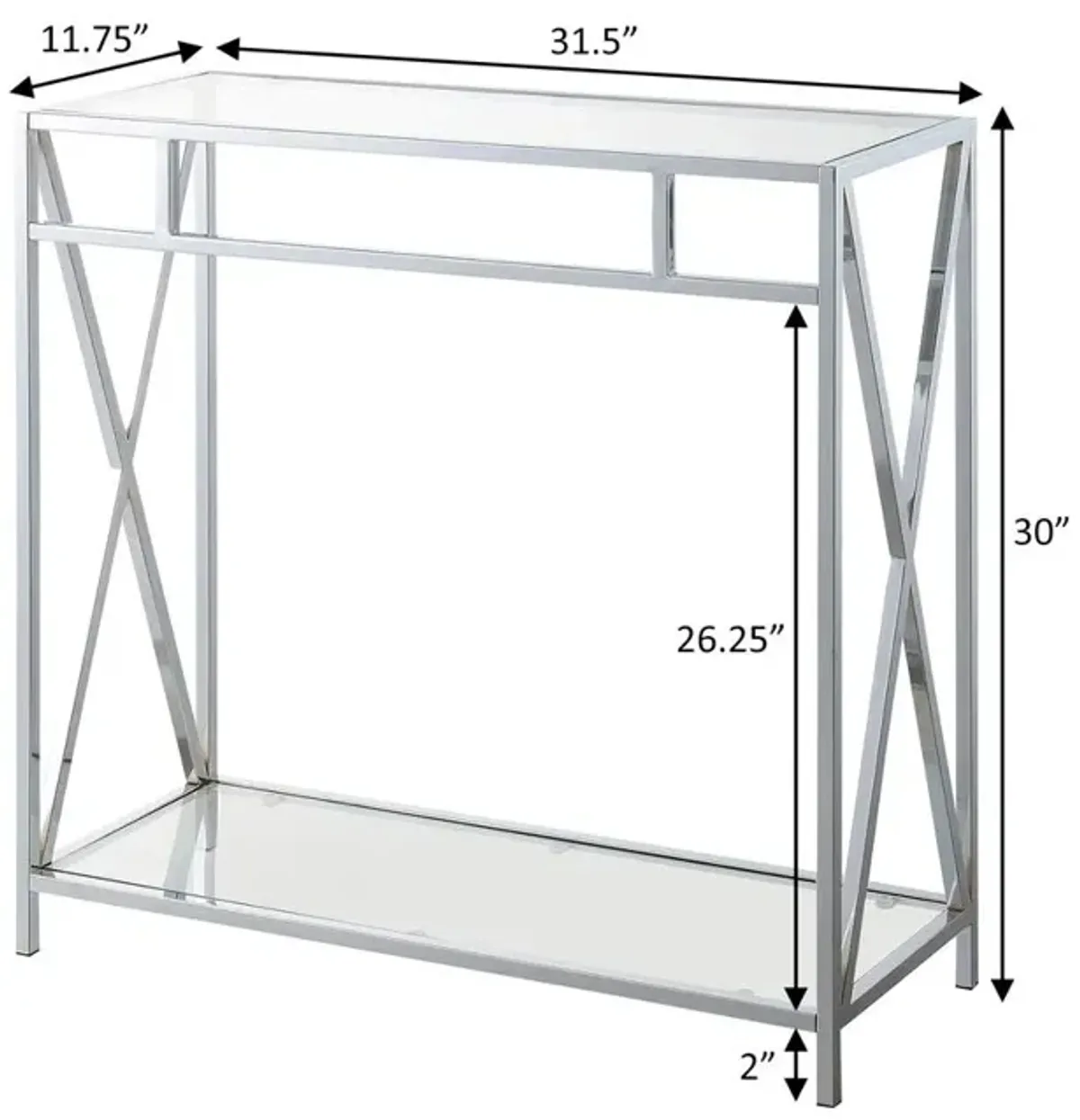 Convenience Concepts Oxford Chrome Glass Hall Table with Shelf