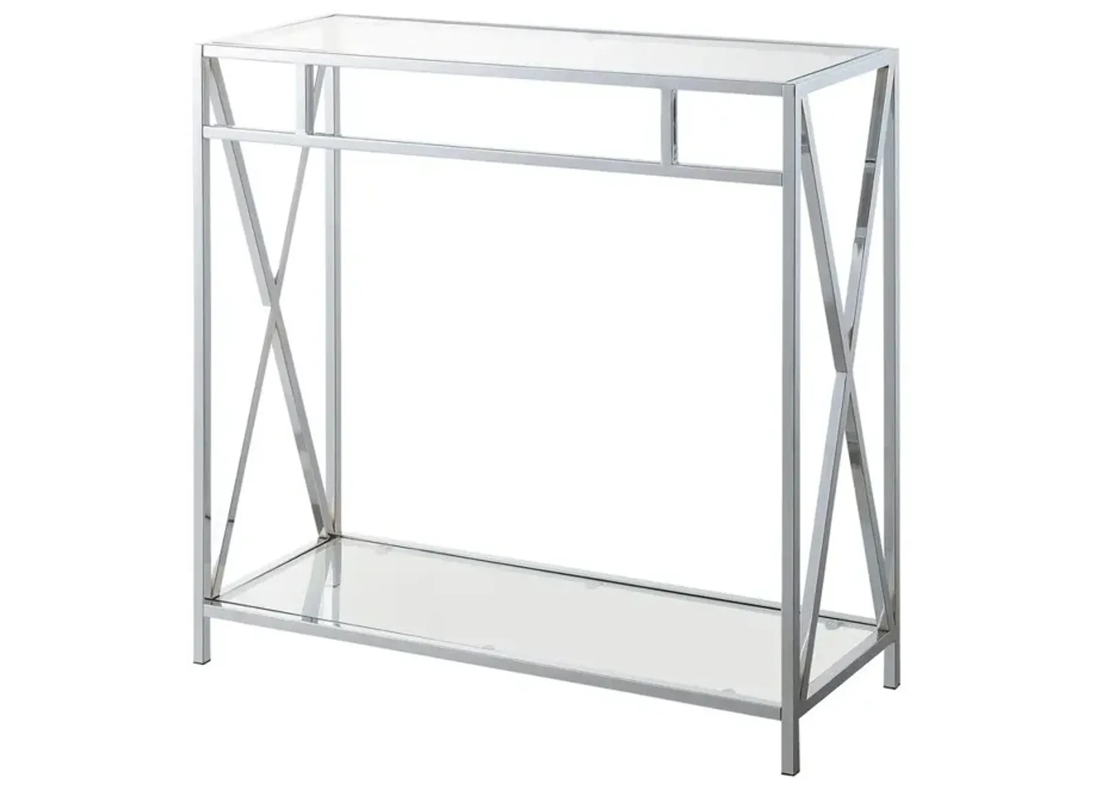 Convenience Concepts Oxford Chrome Glass Hall Table with Shelf