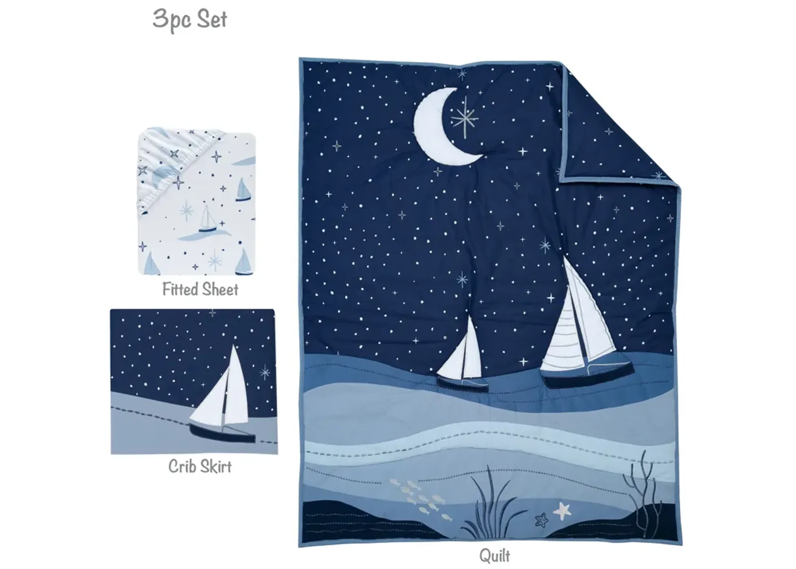 Lambs & Ivy Little Skipper 3-Piece Sailboat Nautical Nursery Crib Bedding Set