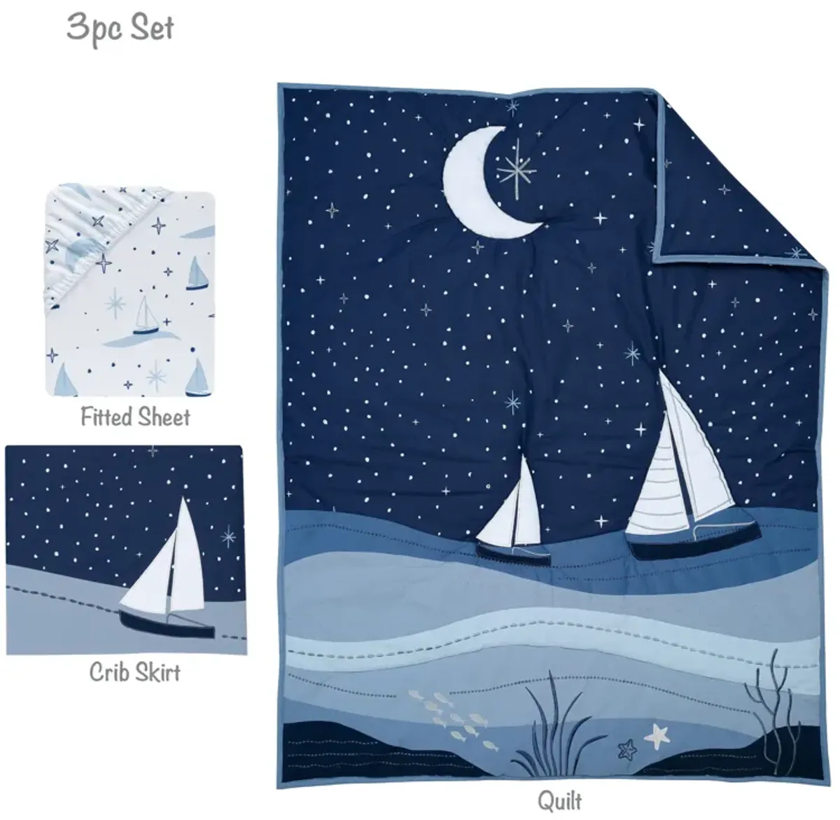 Lambs & Ivy Little Skipper 3-Piece Sailboat Nautical Nursery Crib Bedding Set