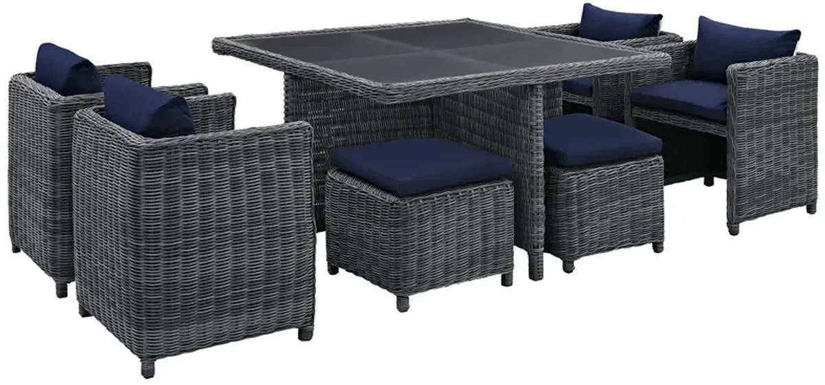 Summon 9 Piece Outdoor Patio Sunbrella Dining Set - Canvas Navy