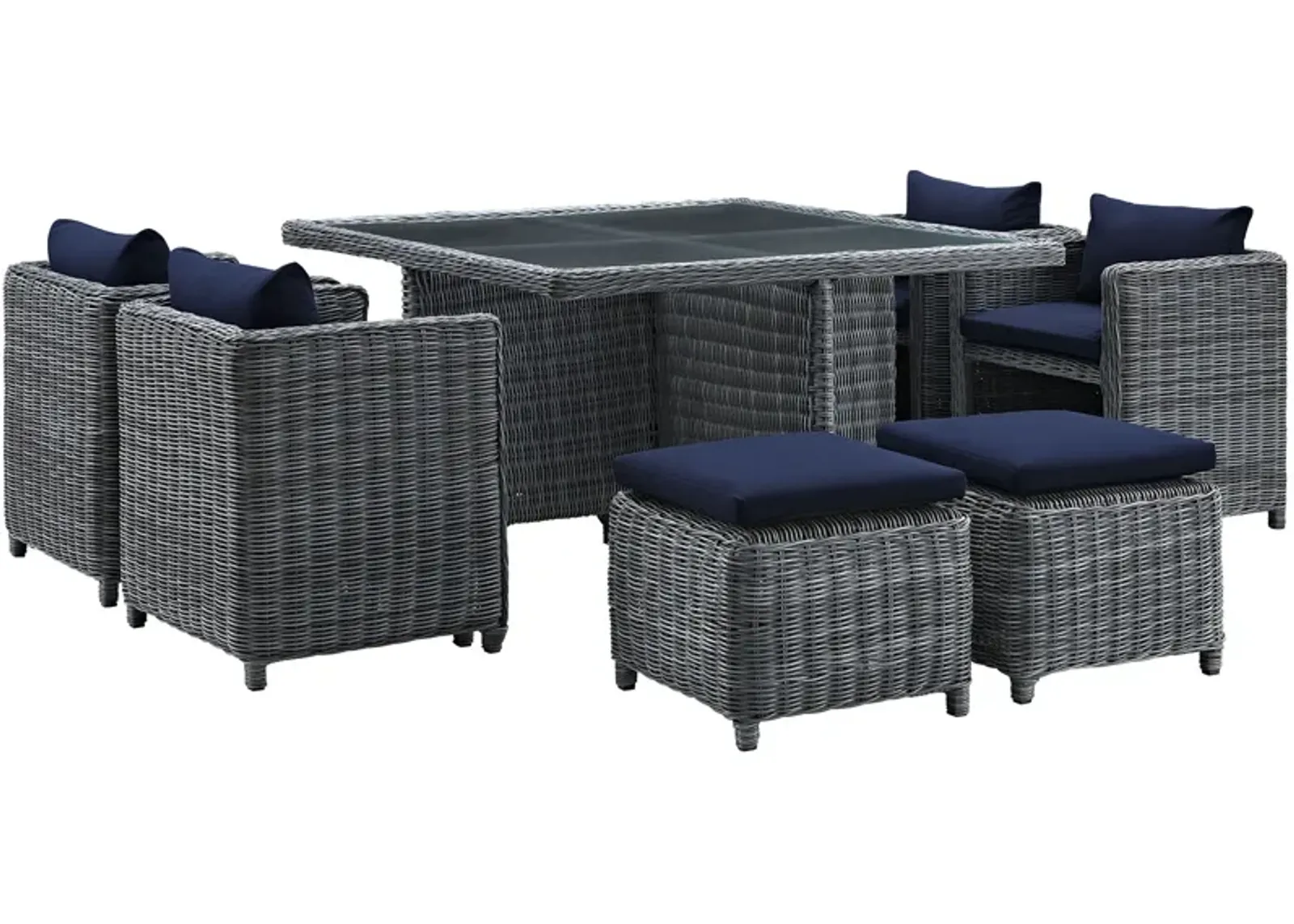 Summon 9 Piece Outdoor Patio Sunbrella Dining Set - Canvas Navy