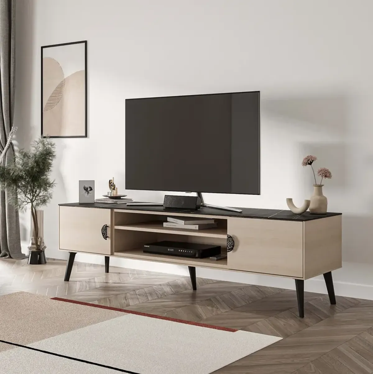 Haley Large TV Stand in Black Marble