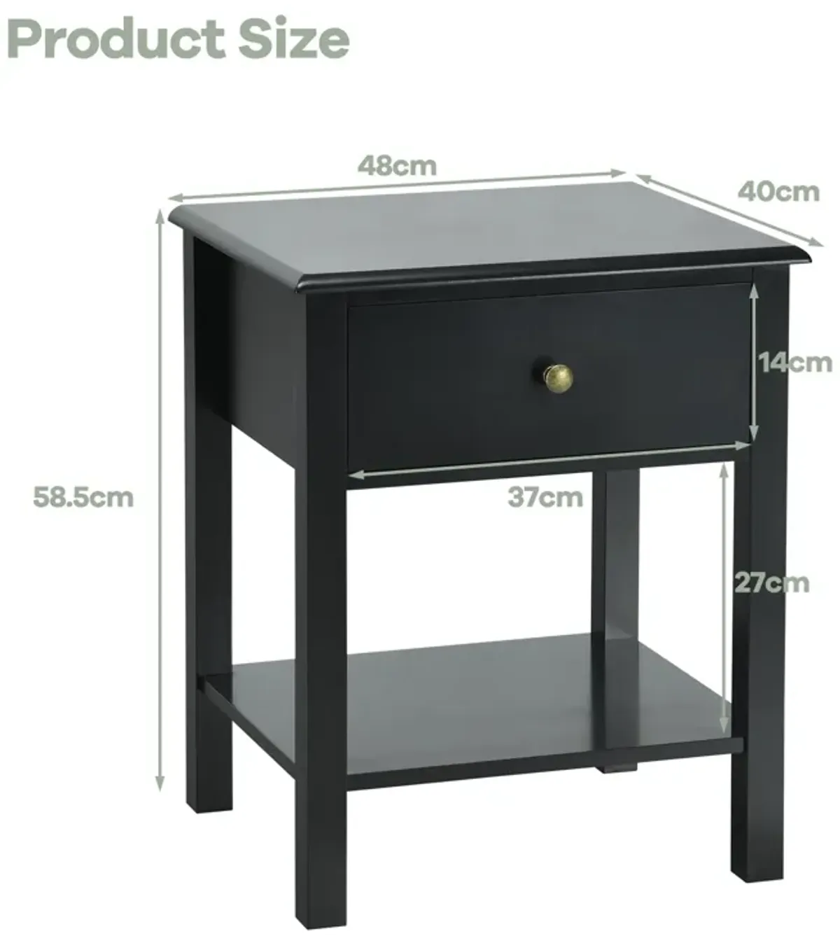 Nightstand End Table with Drawer and Shelf