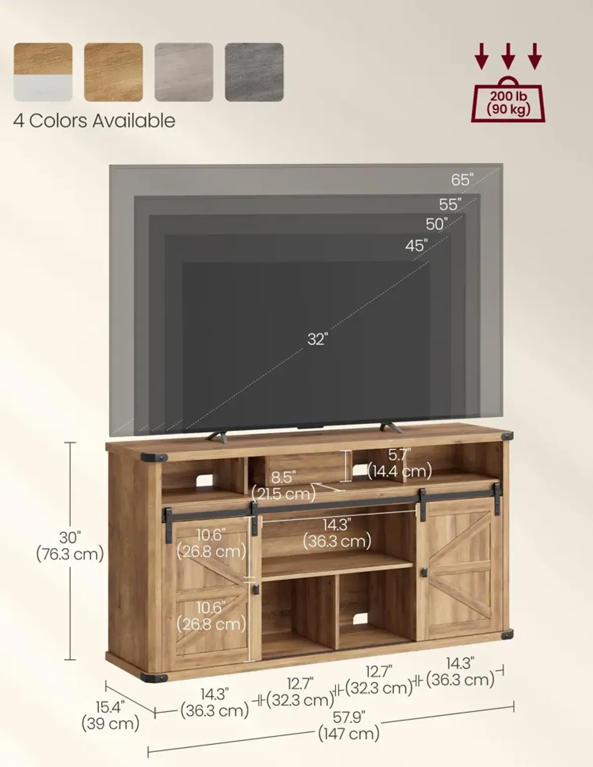 TV Stand for TVs up to 65 Inches, Farmhouse Entertainment Center with Sliding Barn Doors