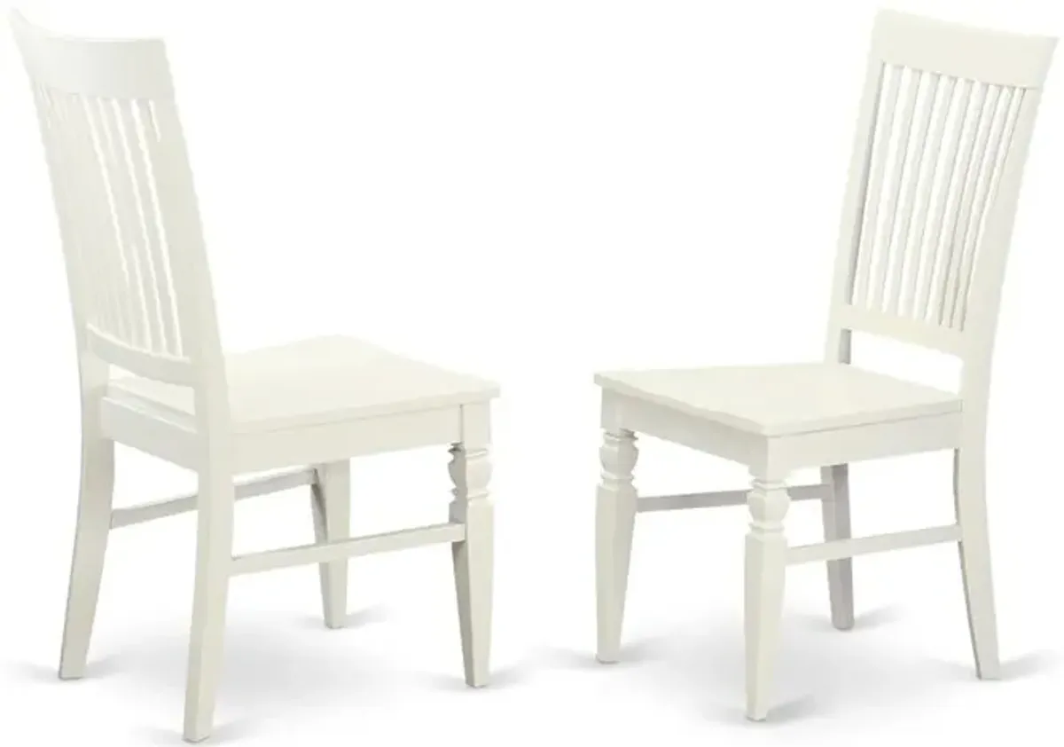 East West Furniture Weston  Dining  Wood  Seat  Dining  Chair  with  Slatted  Back  in    in  Linen  White  Finish,  Set  of  2