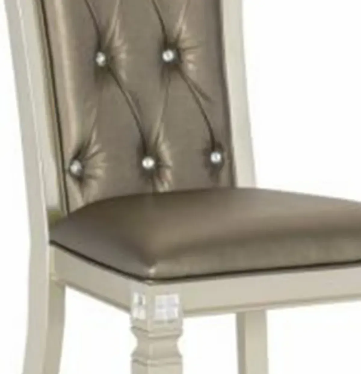 Lin 20 Inch Dining Side Chair Set of 2, Tufted Gray Faux Leather, Champagne - Benzara