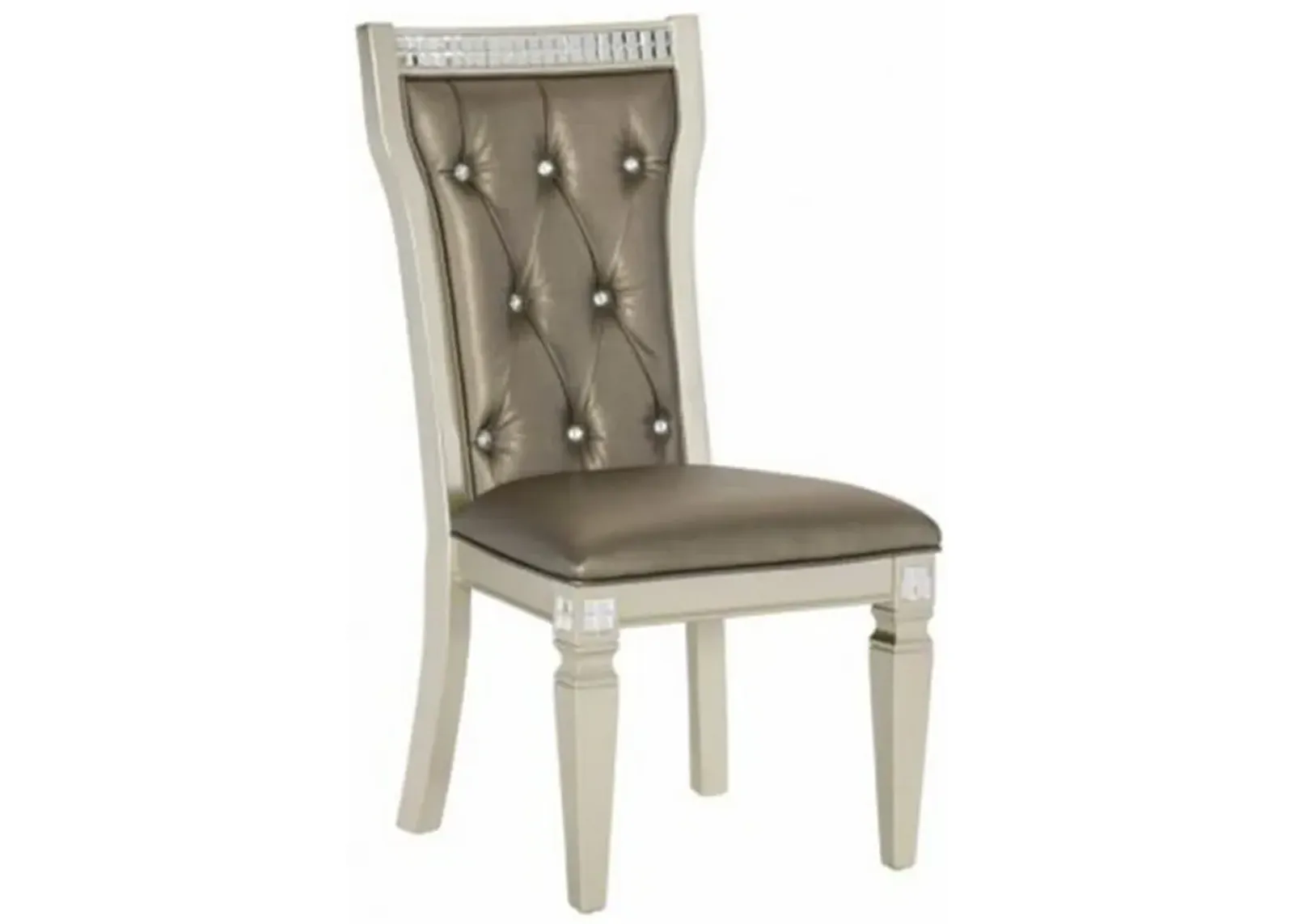 Lin 20 Inch Dining Side Chair Set of 2, Tufted Gray Faux Leather, Champagne - Benzara