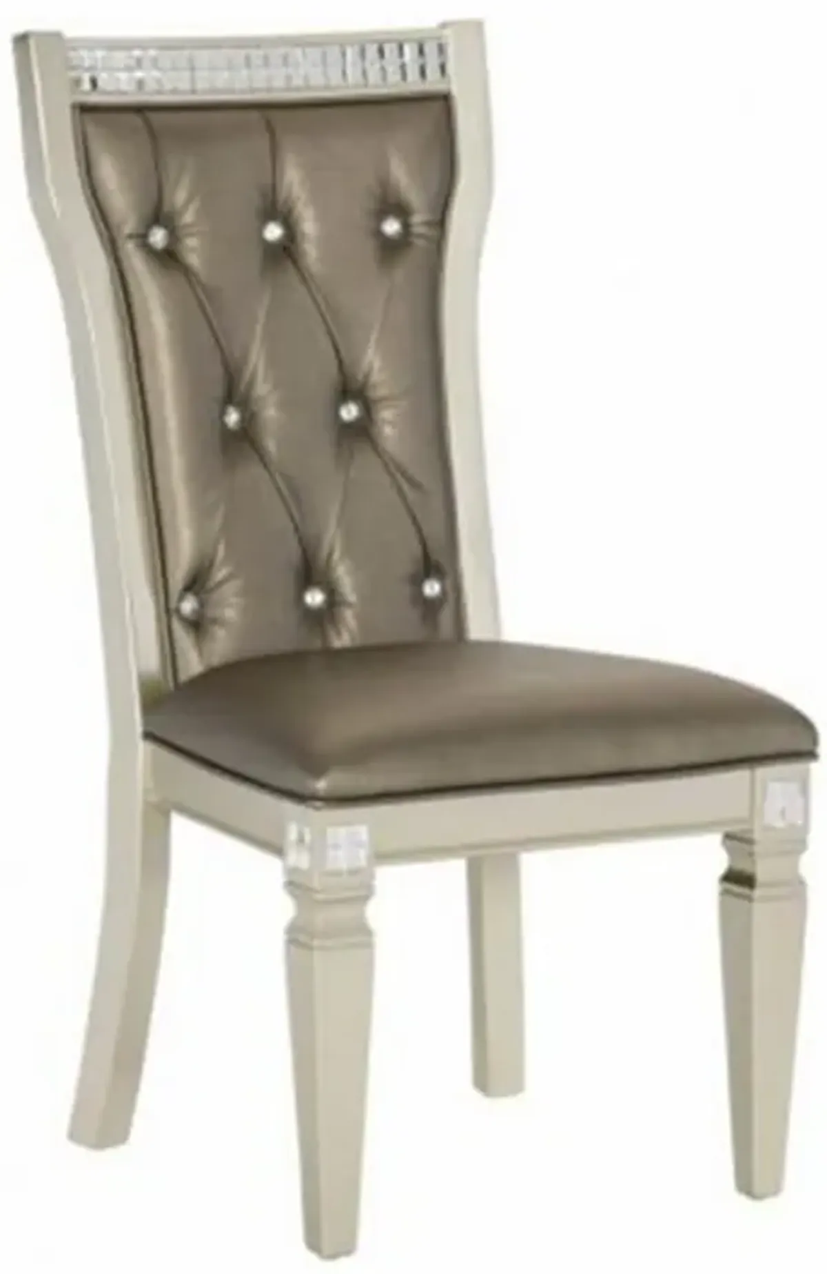 Lin 20 Inch Dining Side Chair Set of 2, Tufted Gray Faux Leather, Champagne - Benzara