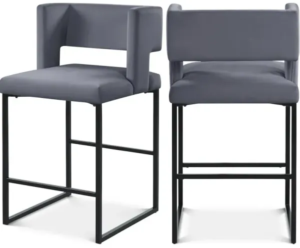 Meridian Furniture Caleb Velvet Counter Stool, Set of 2