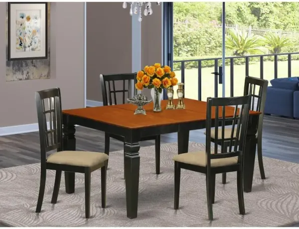 5 Pc Dinette set with a Dining Table and 4 Linen Kitchen Chairs in Black