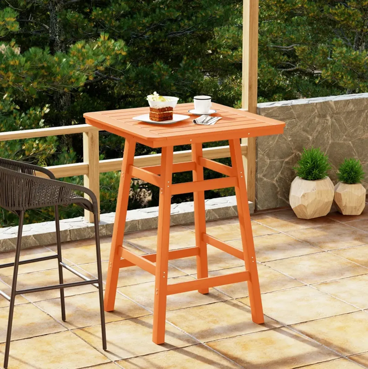 WestinTrends Square Outdoor Patio Bistro Bar Table With Umbrella Hole