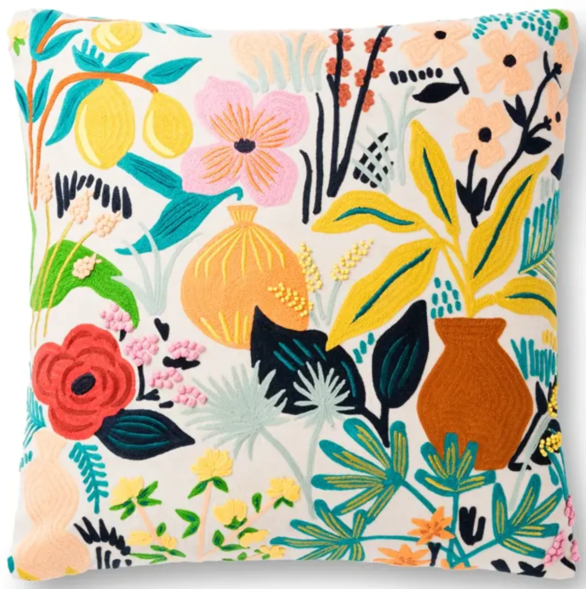 P6043 Natural/Multi 22"x22" Down Pillow by Rifle Paper Co. × Loloi