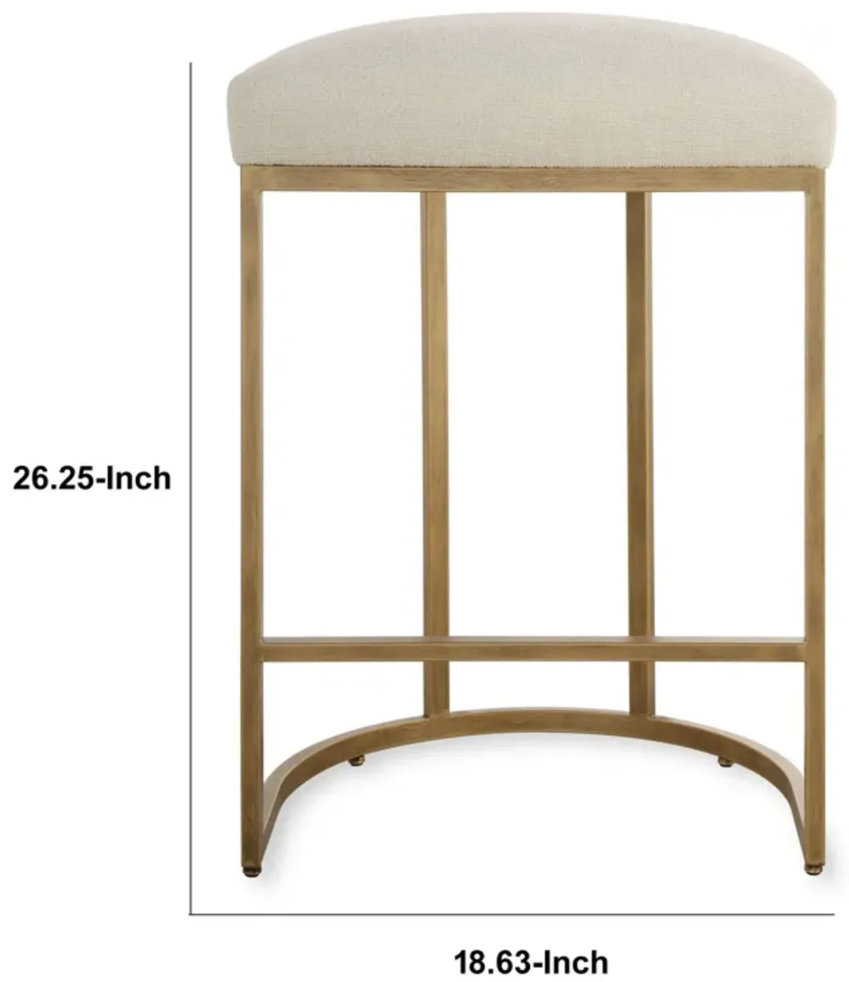 Gyn Counter Height Stool, Cream Performance Fabric, Brass Cantilever Base