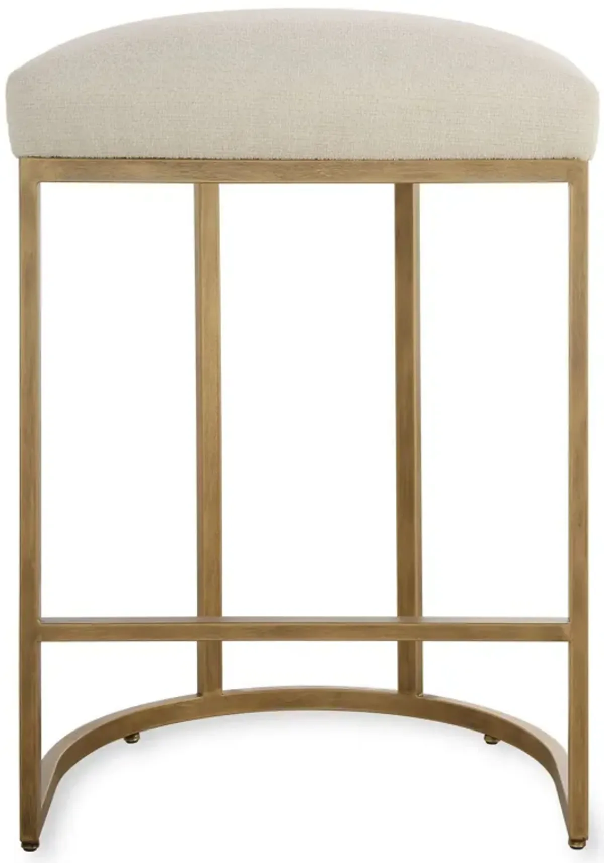 Gyn Counter Height Stool, Cream Performance Fabric, Brass Cantilever Base