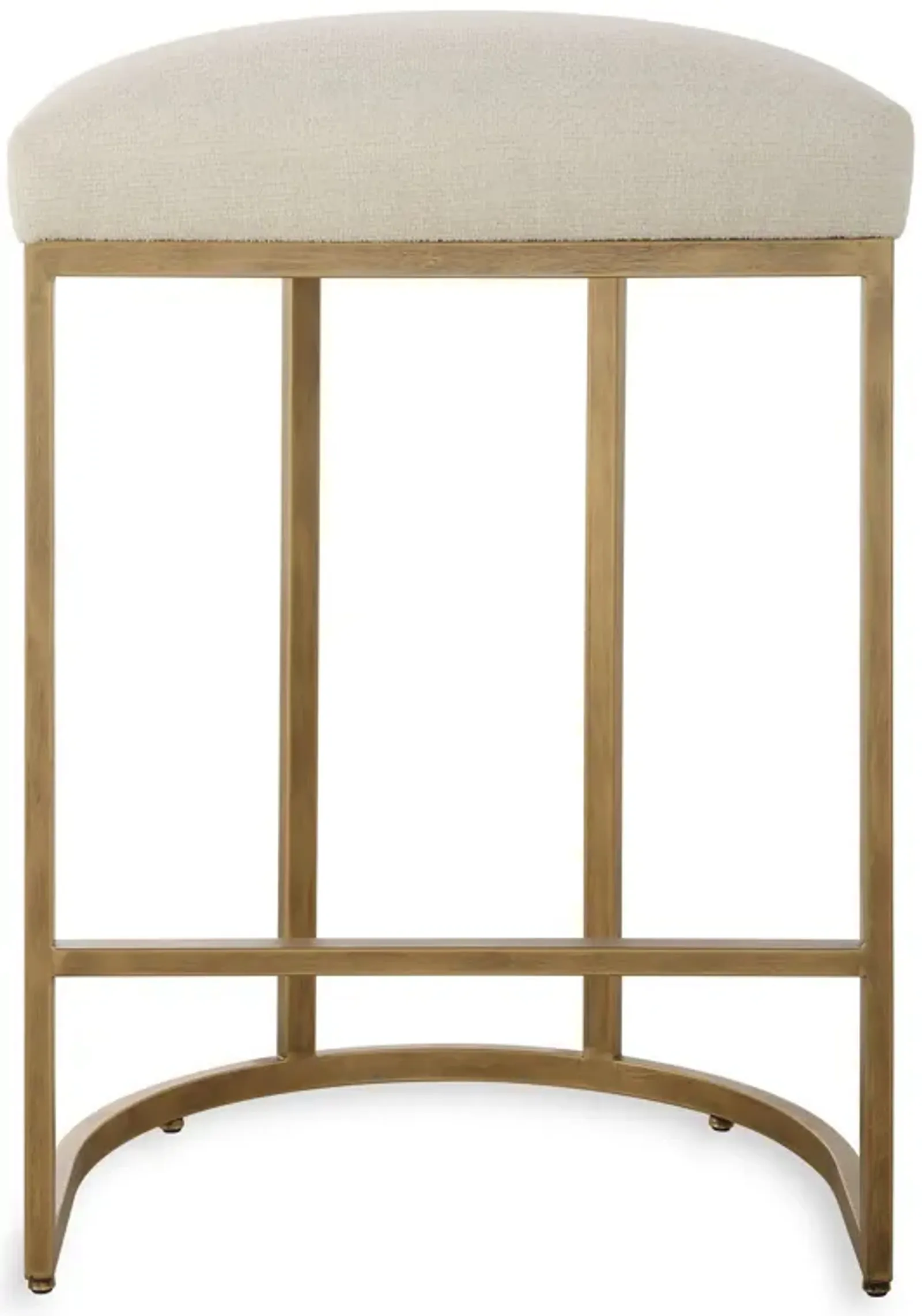 Gyn Counter Height Stool, Cream Performance Fabric, Brass Cantilever Base