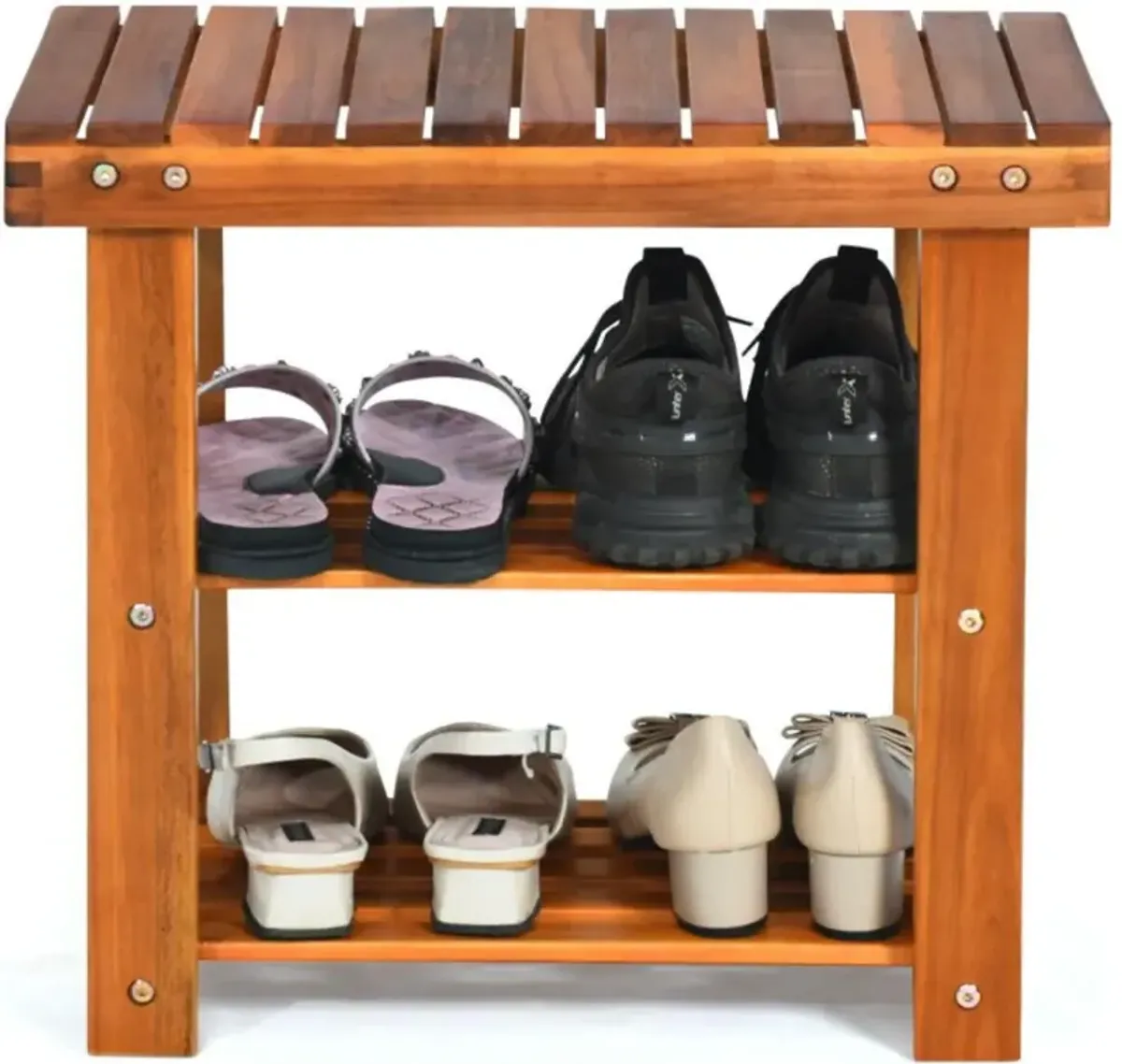 Hivvago 3-Tier Wood Shoe Rack 19' Shoe Bench Boots Organizer