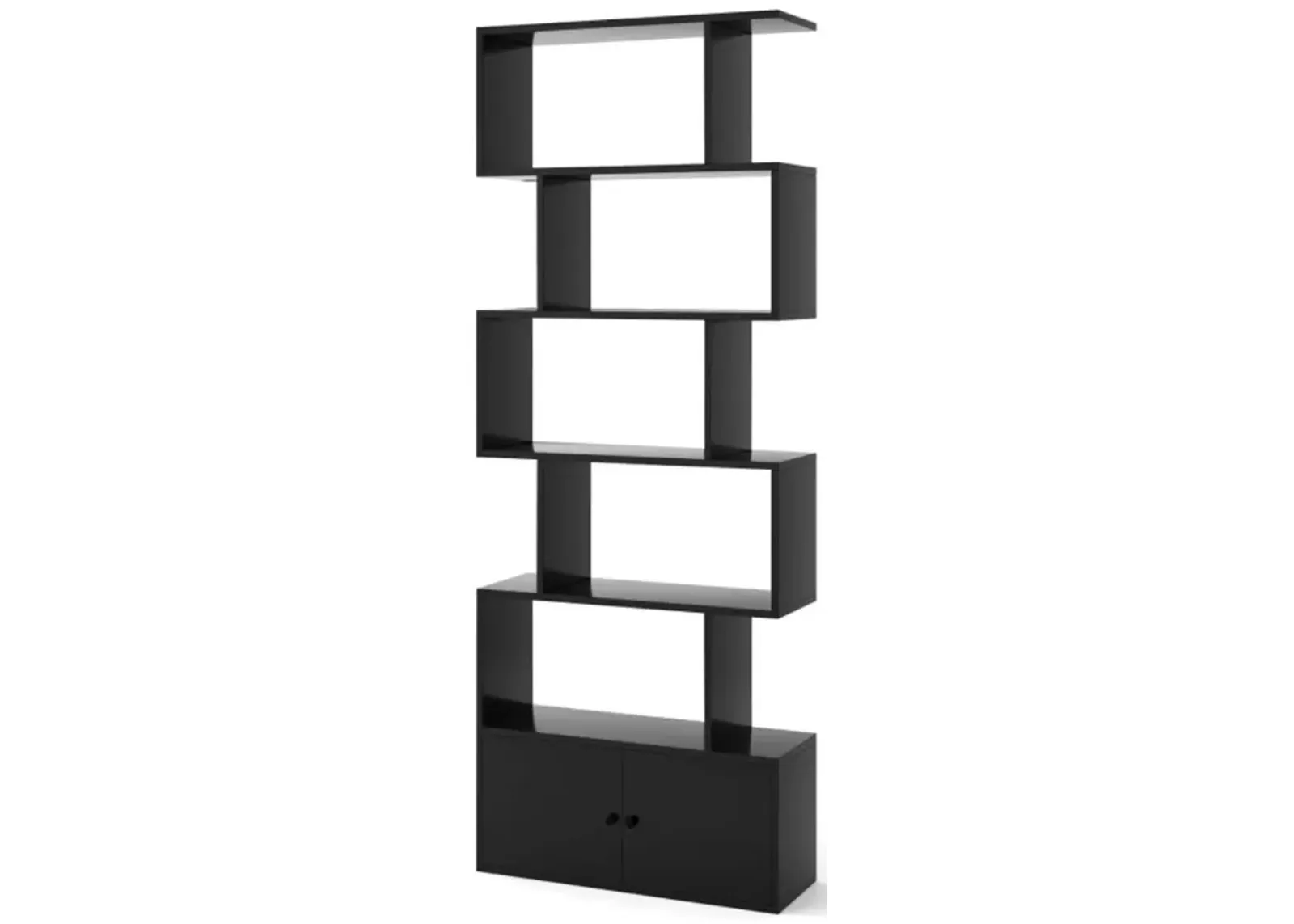 Hivvago 6-Tier S-Shaped Freestanding Bookshelf with Cabinet and Door