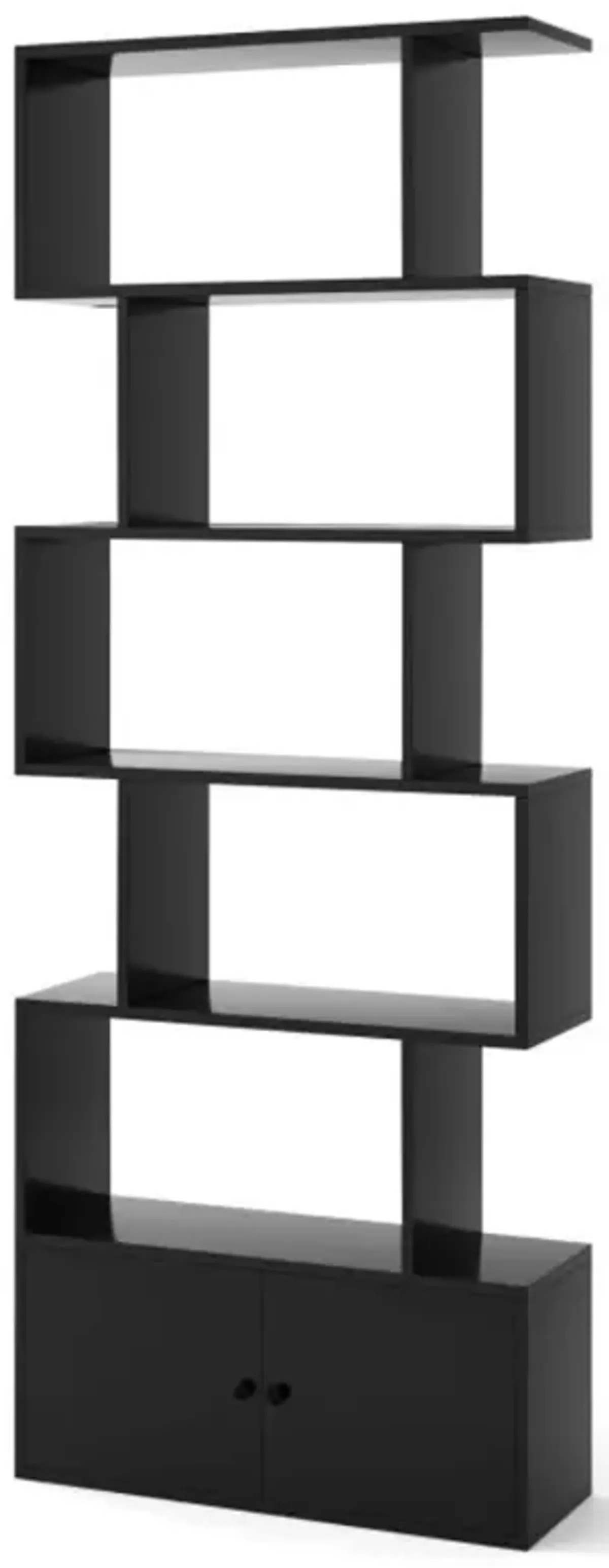 Hivvago 6-Tier S-Shaped Freestanding Bookshelf with Cabinet and Door