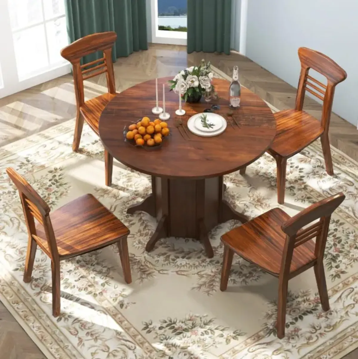 Hivvago Round Dining Table with Pedestal Base for 4-6 People