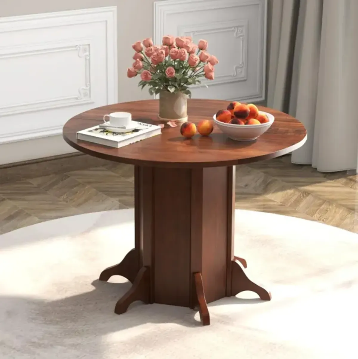 Hivvago Round Dining Table with Pedestal Base for 4-6 People