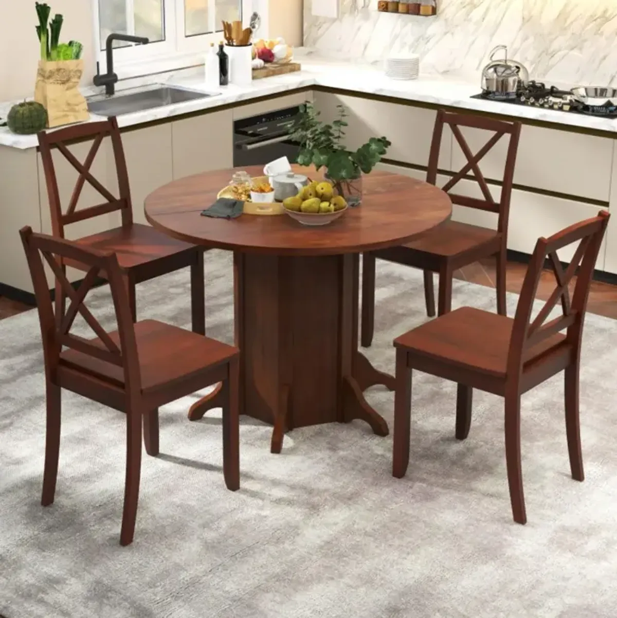 Hivvago Round Dining Table with Pedestal Base for 4-6 People