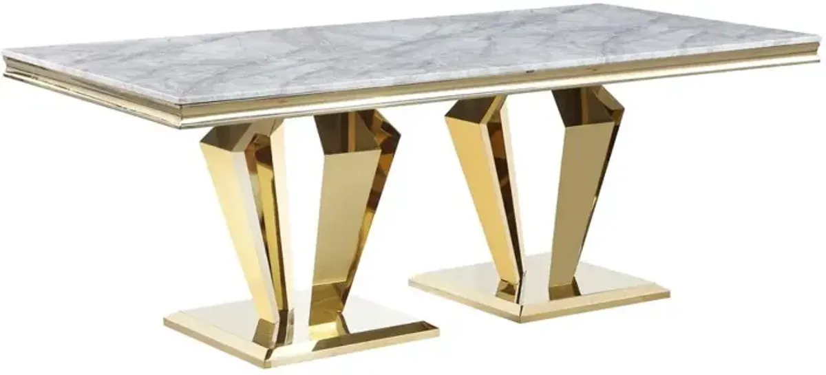 Best Master Furniture Ivane Light Grey Stone Marble Laminate Gold Rectangle Dining Table
