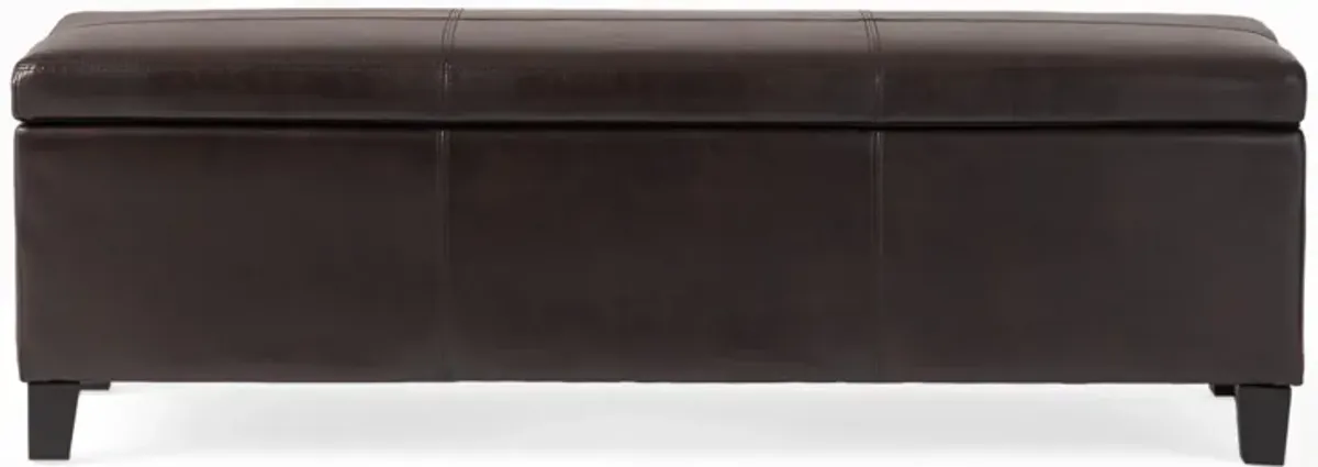 Elias Storage Ottoman Bench, Detailed Brown Faux Leather, 51 Inch -Benzara