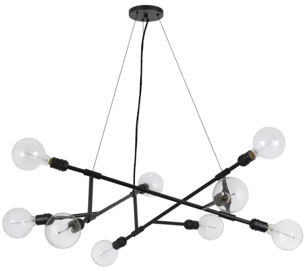 Sena 36 Inch Chandelier, Sputnik Style w Canopy, Charcoal Gray Metal - Benzara