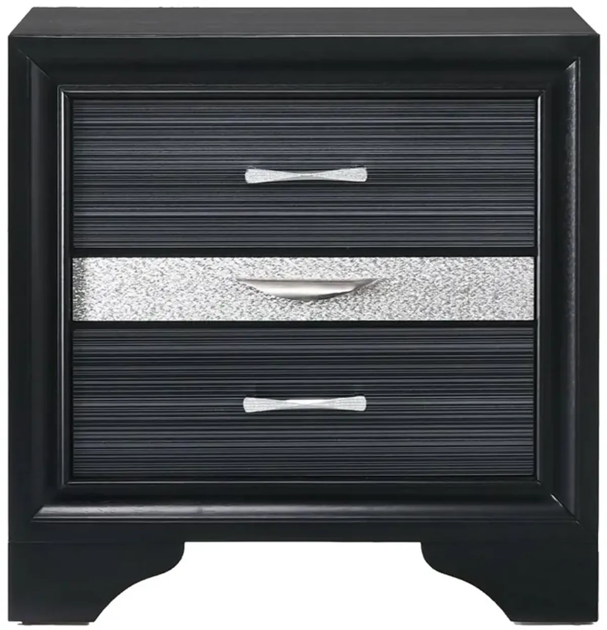 Two Tone Wooden Nightstand With Three Drawers, Black And Silver-Benzara