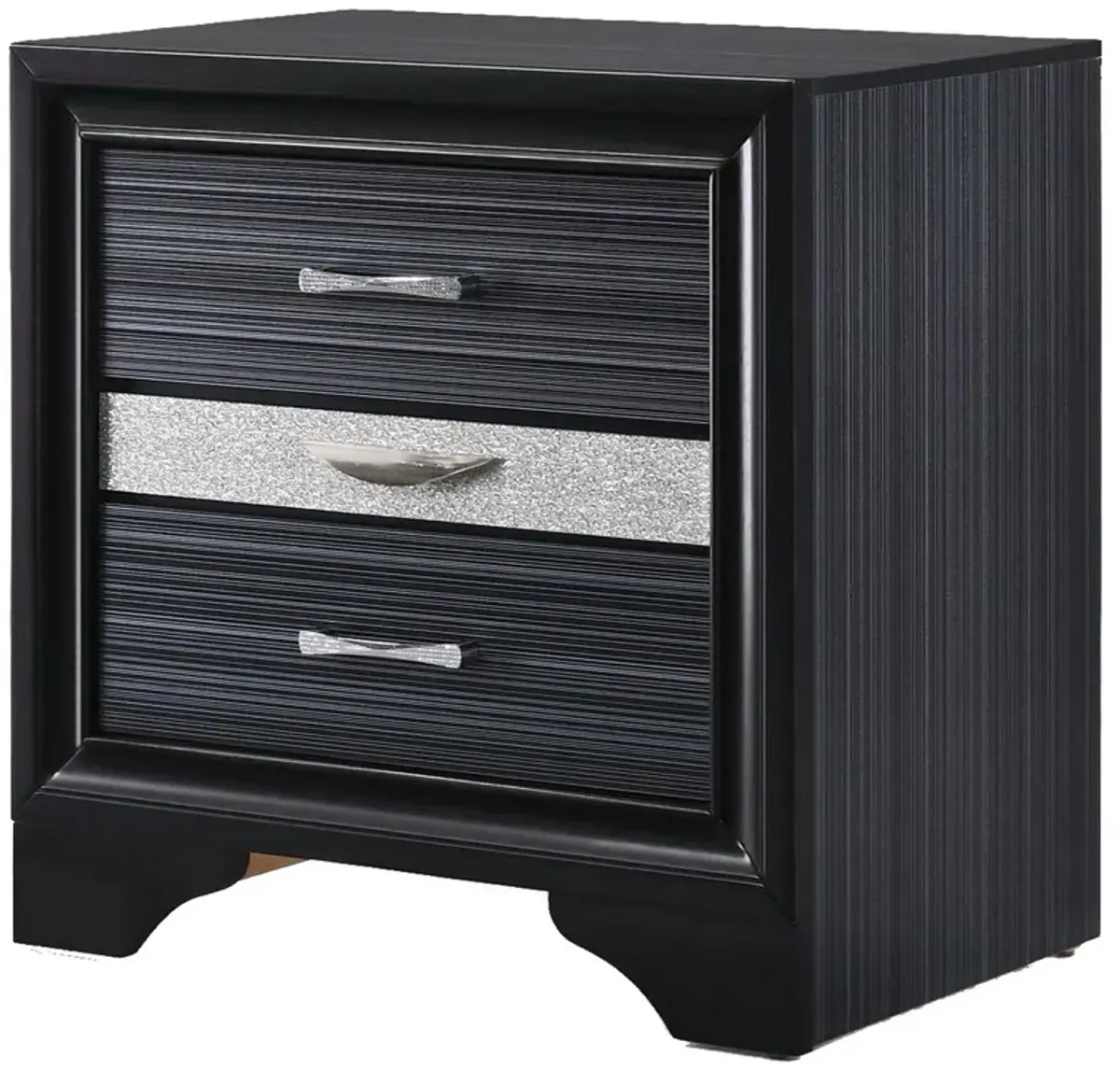 Two Tone Wooden Nightstand With Three Drawers, Black And Silver-Benzara