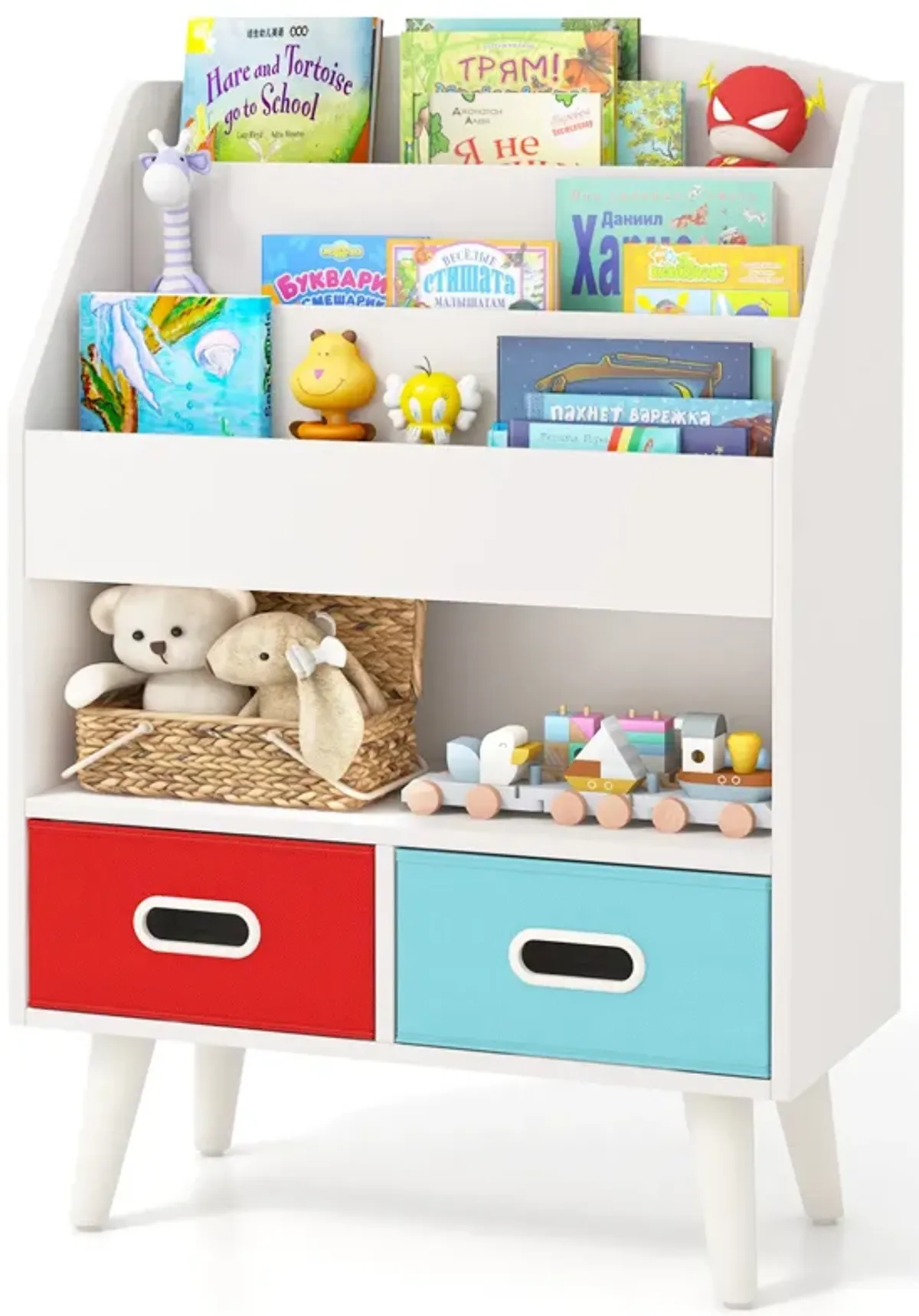 Kids Bookshelf with Open Compartment for Toddlers 3+ Years Old-White