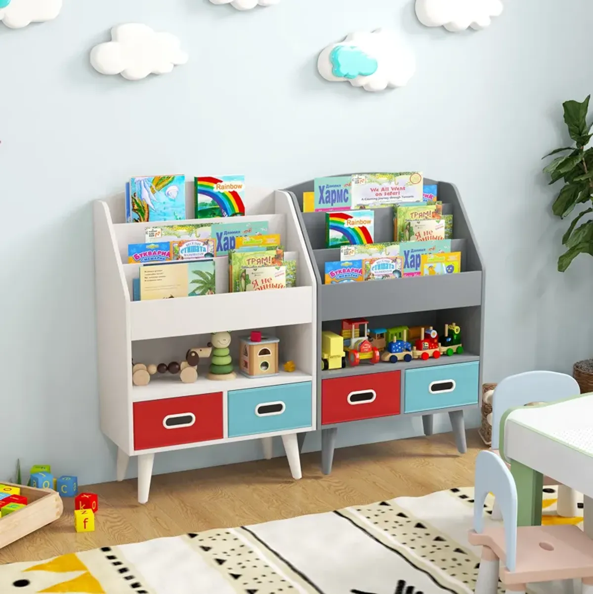 Kids Bookshelf with Open Compartment for Toddlers 3+ Years Old-White