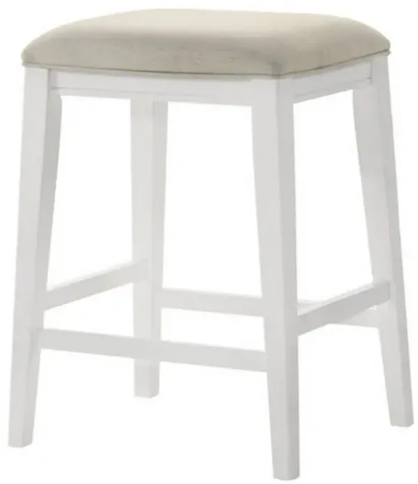 Rani 26 Inch Counter Height Stool, Cushioned Seat, Backless, White Finish - Benzara
