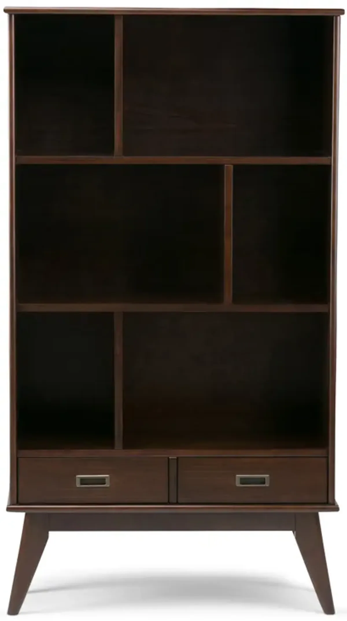 Draper SOLID HARDWOOD 64 inch x 35 inch Mid Century Modern Wide Bookcase and Storage Unit in Medium Auburn Brown
