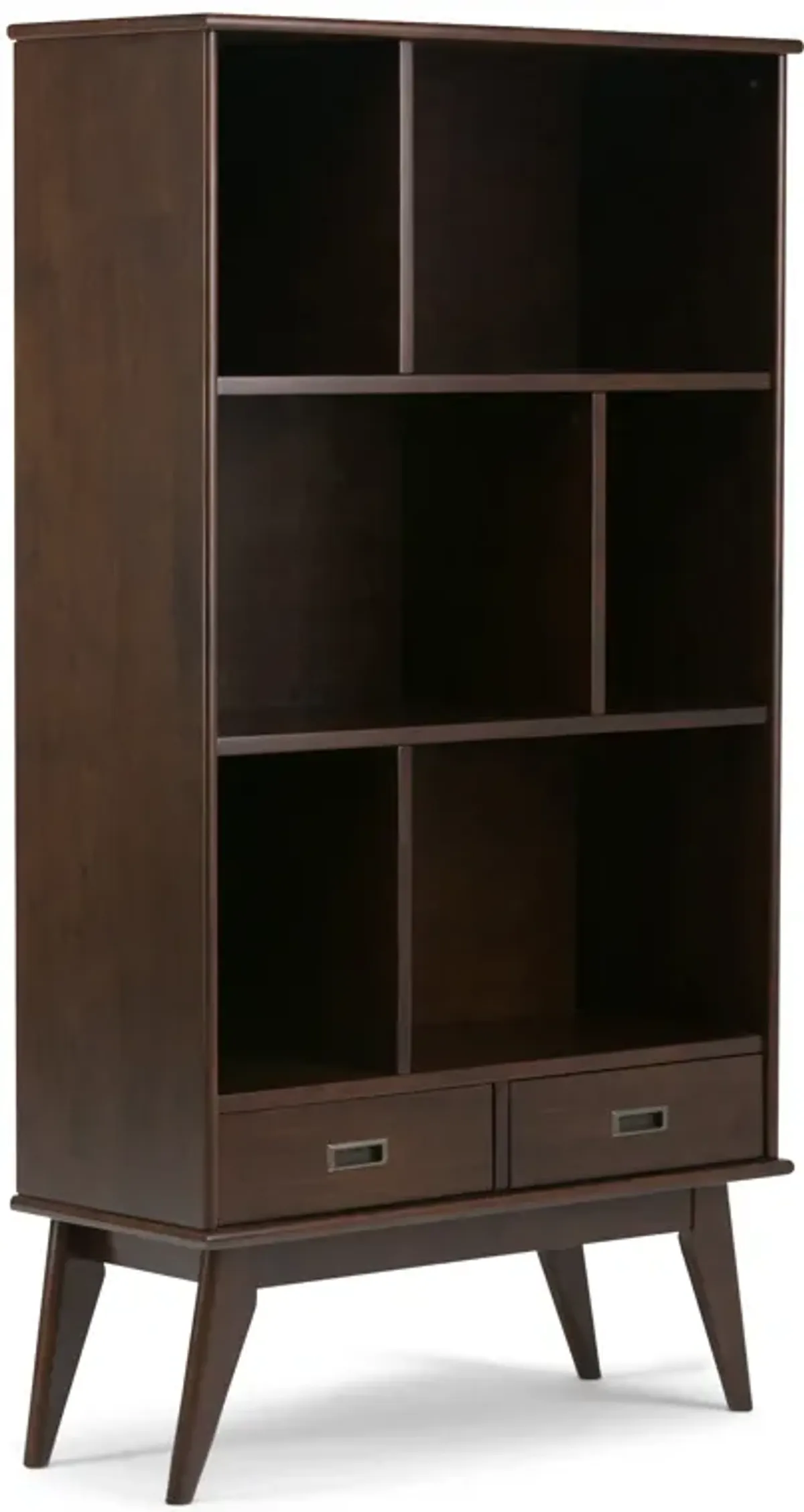 Draper SOLID HARDWOOD 64 inch x 35 inch Mid Century Modern Wide Bookcase and Storage Unit in Medium Auburn Brown