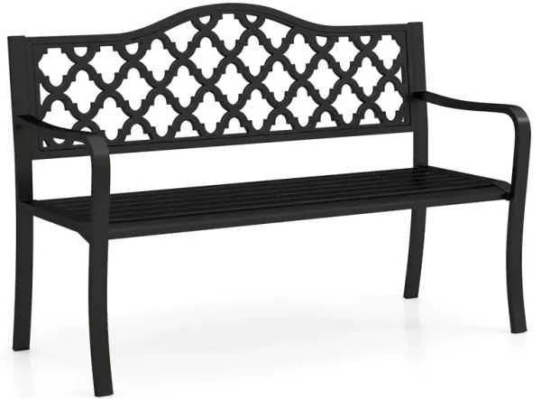 Sturdy Outdoor Bench for 2–3 People – Slatted Seat & Arched Armrests