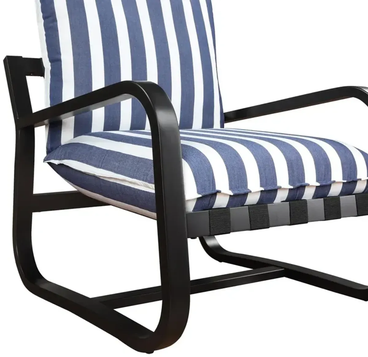 Comfort Pointe Aspen Outdoor Sling Chair Upholstered in Blue and White Stripe Fabric